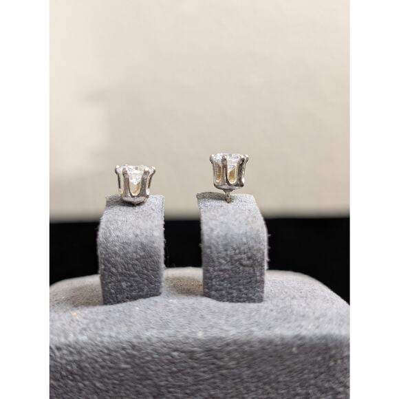 Silver Tone CZ Six Prong Stud Earrings - Picture 5 of 6
